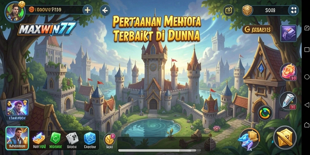 Tampilan gameplay seru dalam MAXWIN77 di arena Tower Defense.