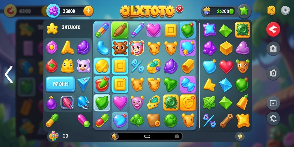 Screenshot utama OLXTOTO menampilkan gameplay seru Match-3 yang penuh warna.