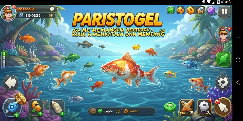 Screenshot utama menunjukkan aksi seru saat memancing di PARISTOGEL.