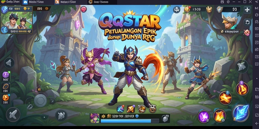 Tangkapan layar utama dari QQSTAR menunjukkan aksi seru dalam permainan RPG.
