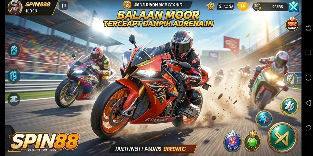 Tampilan gameplay SPIN88 dengan balapan motor yang mendebarkan.