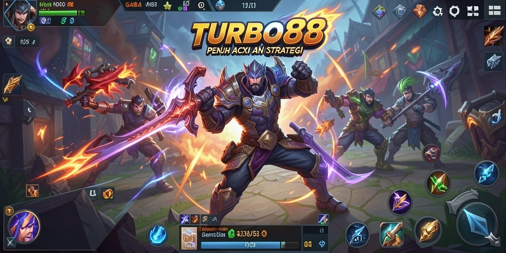 Tampilan intense dari gameplay MOBA yang seru di TURBO88.